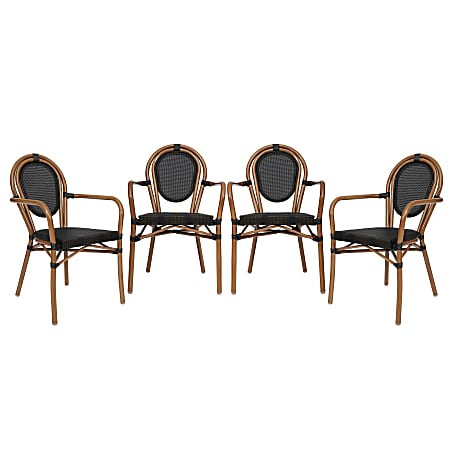 Flash Furniture 4 Pack Marseille Indoor/Outdoor Commercial Thonet Bistro Stacking Chair with Arms, Black/Natural Frame -4SDA6422ATXTBKN