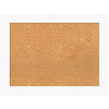 Amanti Art Rectangular Non-Magnetic Cork Bulletin Board, Natural, 33” x 25”, Cabinet White Plastic Frame