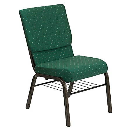 Flash Furniture HERCULES Series Church Accent Chair With Book Rack, Green Patterned Fabric/Goldvein Frame