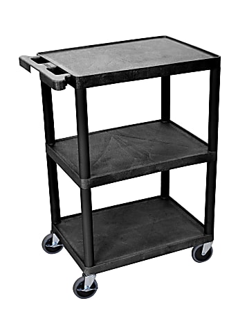 Luxor Plastic Utilty Cart, 3 Shelves, 80% Recycled, 32 1/2"H x 24"W x 18"D, Black