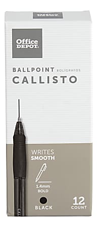 Office Depot® Brand Callisto Soft-Grip Retractable Ballpoint Pens, Bold Point, 1.4 mm, Clear Barrel, Black Ink, Pack Of 12