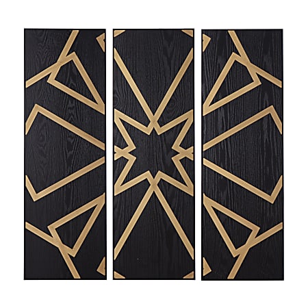 SEI Mavlani Decorative Wall Panels, 39-3/4”H x 6”W x 16”D, Black/Gold, Set Of 3 Panels