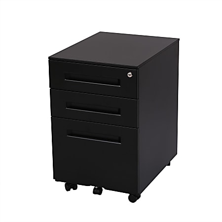 FlexiSpot CB31 19-3/4"D Vertical 3-Drawer Mobile Pedestal Cabinet, Metal, Black