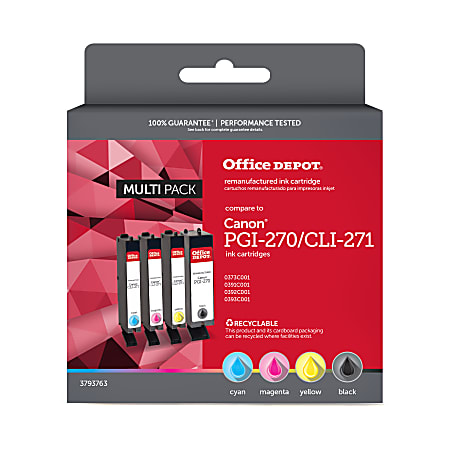 Office Depot® Brand Remanufactured Black And Cyan, Magenta, Yellow Ink Cartridge Replacement For Canon® PGI-270, CLI-271, Pack Of 4, ODPGI270KCLI271CMY