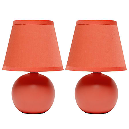 Creekwood Home Nauru Petite Ceramic Orb Base Table Lamp, 8-11/16"H, Orange Shades/Orange Bases, Set Of 2