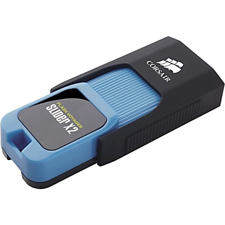 Corsair Flash Voyager Slider X2 USB 3.0 64GB USB Drive - 64 GB - USB 3.0 - 200 MB/s Read Speed - 90 MB/s Write Speed - Blue
