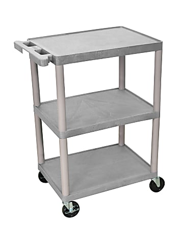 Luxor Plastic Utilty Cart, 3 Shelves, 32 1/2"H x 24"W x 18"D, Gray