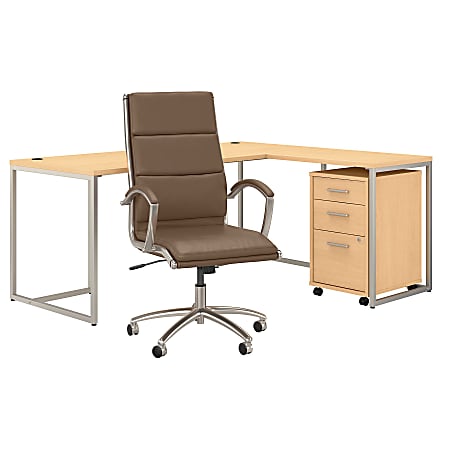 kathy ireland® Office by Bush Business Furniture Method 72"W L-Shaped Desk With Mobile File Cabinet And High-Back Office Chair, Natural Maple, Standard Delivery