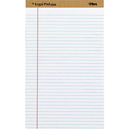 TOPS Legal Pad+ Ruled Perforated Pads - Legal - 50 Sheets - 16 lb Basis Weight - 8 1/2" x 14" - 2.5" x 14"8.5" - White Paper - Perforated, Acid-free - 1Dozen