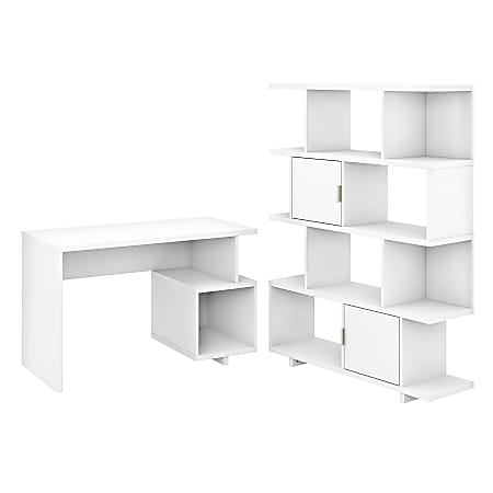 kathy ireland® Home by Bush Furniture Madison Avenue 48"W Writing Desk With Etagere Bookcase, Pure White, Standard Delivery