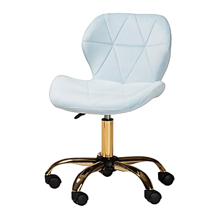 Baxton Studio Savara Velvet Mid-Back Office Task Chair, Aqua/Gold