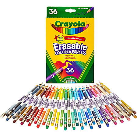 Crayola® Erasable Colored Pencils, Pack Of 36, 3.3 mm, Assorted Colors