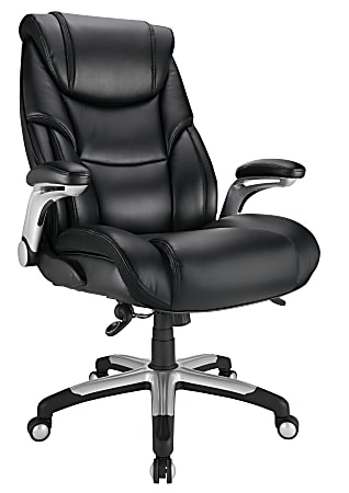Realspace® Torval Big & Tall Bonded Leather High-Back Computer Chair, Black/Silver, BIFMA Compliant