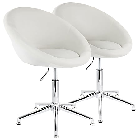Elama Adjustable Velvet Accent Chairs, White/Silver, Set Of 2 Chairs