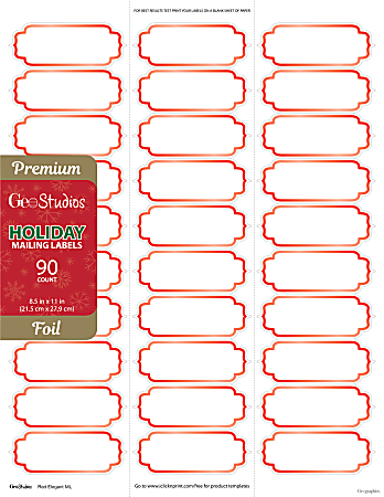 Geo Studios Holiday-Themed Mailing Labels, 49644, Rounded Corners, 1” x 2-11/16”, Foil Red, Pack Of 90 Labels