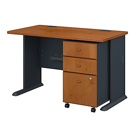 Bush Business Furniture Office Advantage Desk With Mobile File Cabinet, Natural Cherry/Slate, Premium Installation