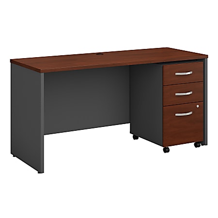 Bush Business Furniture Components 60W x 24D Office Desk with Mobile File Cabinet - Installed, Hansen Cherry, Premium Installation