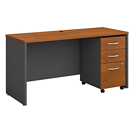 Bush Business Furniture Components 60W x 24D Office Desk with Mobile File Cabinet - Installed, Natural Cherry/Graphite Gray, Premium Installation