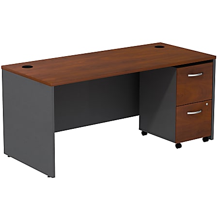 Bush Business Furniture Components Desk With 2 Drawer Mobile Pedestal, Hansen Cherry, Premium Installation