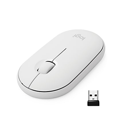 Logitech Pebble M350 Wireless Mouse with Bluetooth or 2.4 GHz Receiver, Silent, Slim Computer Mouse with Quiet Click - White