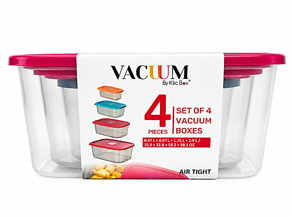 Klic Food Storage Containers, Square, Clear, Total Qty 4