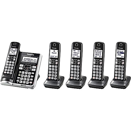 Panasonic® Link2Cell DECT 6.0 Cordless Telephone With Answering Machine And Dual Keypad, 5 Handsets, KX-TGF575S