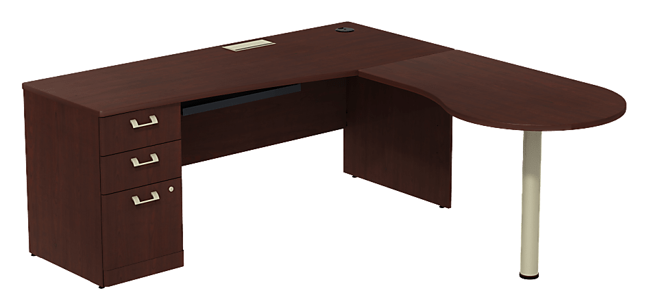 BBF Quantum Left Peninsula Desk With 3 Draw File, 30"H x 71 3/8"W x 77"D, Harvest Cherry, Premium Installation Service
