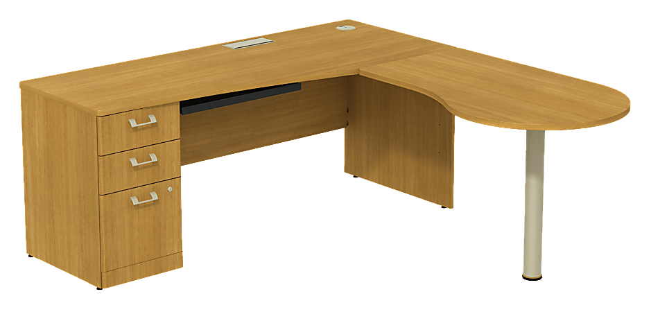 BBF Quantum Left Peninsula Desk With 3 Draw File, 30"H x 71 3/8"W x 77"D, Modern Cherry