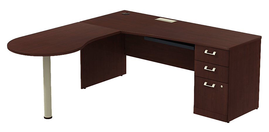 BBF Quantum Right Peninsula Desk With 3 Draw File, 30"H x 71 3/8"W x 77"D, Harvest Cherry