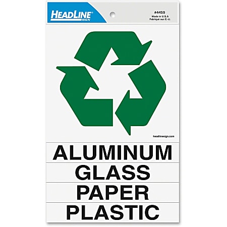 Headline U.S. Stamp & Sign Self-Stick Recycle Decal Sign, Square, 6" x 6", White/Green