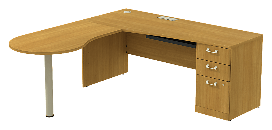 BBF Quantum Right Peninsula Desk With 3 Draw File, 30"H x 71 3/8"W x 77"D, Modern Cherry, Premium Installation Service
