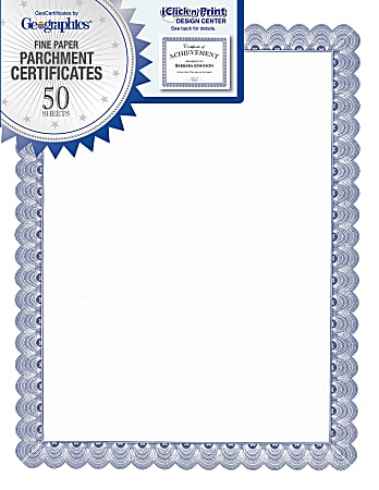 Geographics Parchment Certificates, 8-1/2" x 11", Conventional Blue, Pack Of 50