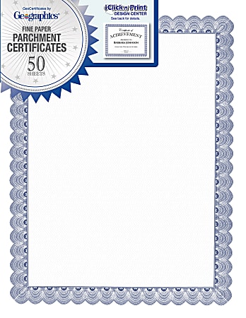 Geographics Parchment Certificates 8 12 x 11 Conventional Blue Pack Of