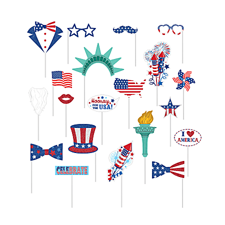 Amscan Patriotic Selfie Scene 21-Piece Photo Prop Kit, Multicolor