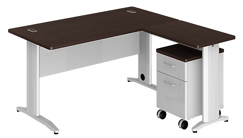 BBF Sector L Desk With Mobile Pedestal, 30 1/8"H x 59 5/8"W x 58 3/4"D, Mocha Cherry, Premium Installation Service