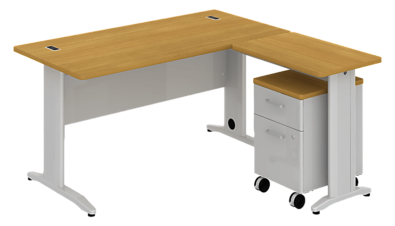 BBF Sector L Desk With Mobile Pedestal, 30 1/8"H x 59 5/8"W x 58 3/4"D, Modern Cherry, Premium Installation Service