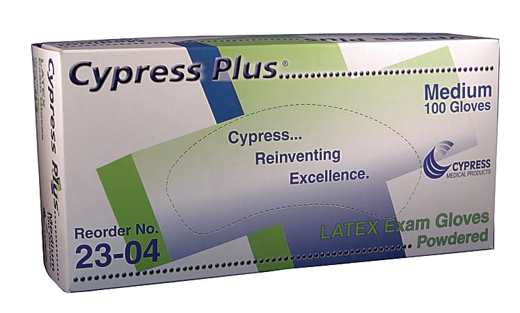 Unimed Cypress Textured Latex Examination Gloves, Lightly Powdered, Medium, Box Of 100