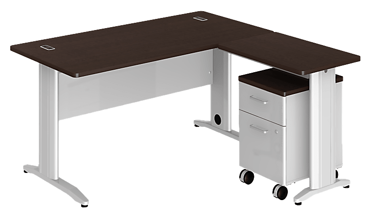 BBF Sector L Desk With Mobile Pedestal, 30 1/8"H x 59 5/8"W x 58 3/4"D, Mocha Cherry, Standard Delivery Service