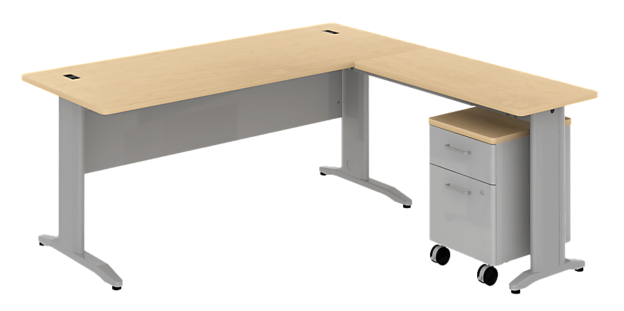 BBF Sector L Desk With Mobile Pedestal, 30 1/8"H x 71 5/8"W x 71 5/8"D, Natural Maple