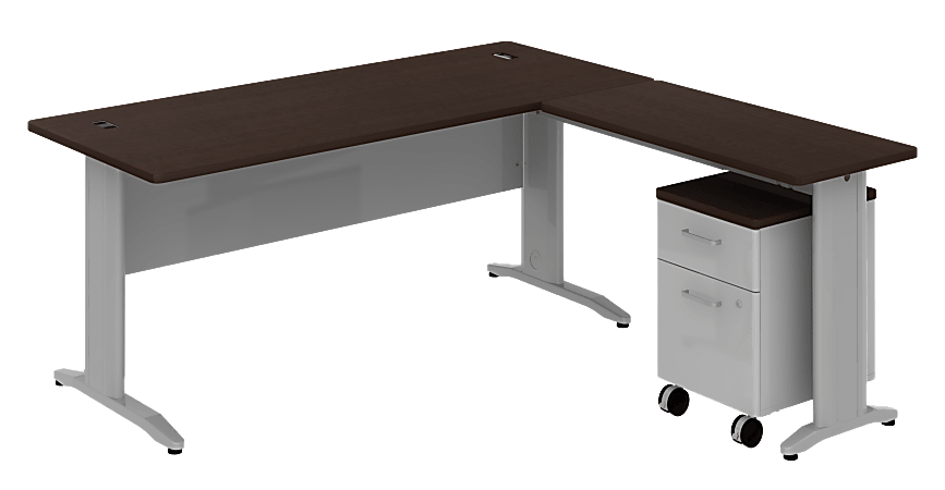 BBF Sector L Desk With Mobile Pedestal, 30 1/8"H x 71 5/8"W x 71 5/8"D, Mocha Cherry, Premium Installation Service