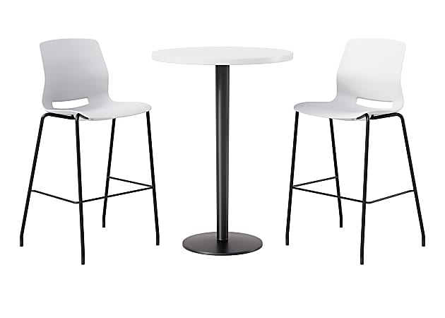 KFI Studios Proof Bistro Round Pedestal Table With Imme Barstools, 2 Barstools, Designer White/Black/White Stools