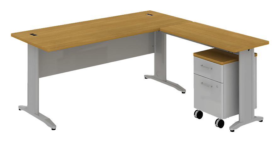 BBF Sector L Desk With Mobile Pedestal, 30 1/8"H x 71 5/8"W x 71 5/8"D, Modern Cherry, Premium Installation Service