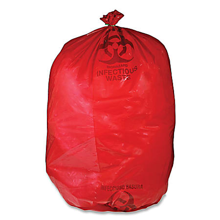 Unimed Red Biohazard Waste Bags, 30-33 Gallons, Box Of 50