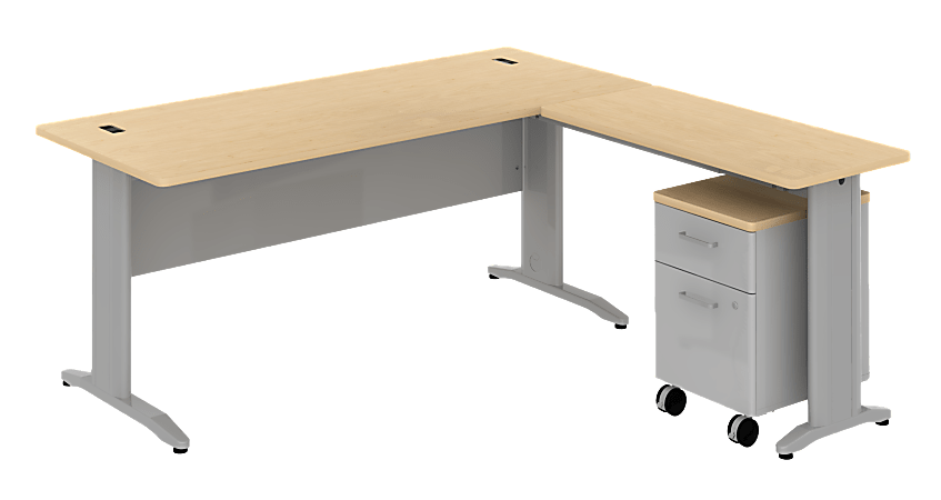 BBF Sector L Desk With Mobile Pedestal, 30 1/8"H x 71 5/8"W x 71 5/8"D, Natural Maple, Standard Delivery Service