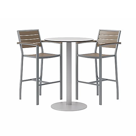 KFI Studios Eveleen 3-Piece Outdoor Patio Set, Silver/Mocha Chairs, Gray/Silver Table