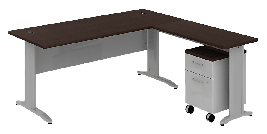 BBF Sector L Desk With Mobile Pedestal, 30 1/8" H x 71 5/8" W x 71 5/8" D, Mocha Cherry, Standard Delivery Service