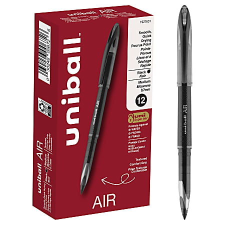 uni-ball® AIR™ Rollerball Pen, Medium Point, 0.7 mm, Black Barrel, Black Ink, Pack Of 12
