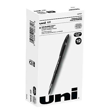 uni-ball® AIR™ Rollerball Pen, Medium Point, 0.7 mm, Black Barrel, Black Ink, Pack Of 12