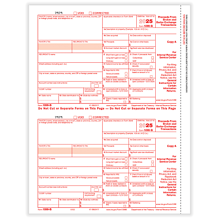 ComplyRight® 1099-B Tax Forms, Federal Copy A, 2-Up, 8-1/2" x 11", Pack Of 100 Forms