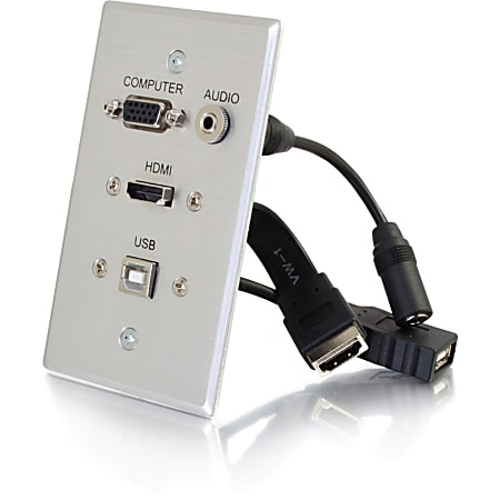 C2G HDMI, VGA, 3.5mm Audio and USB Pass Through Wall Plate - Single Gang - Mounting plate - HD-15, mini-phone stereo 3.5 mm, HDMI, USB Type B - aluminum - 1-gang